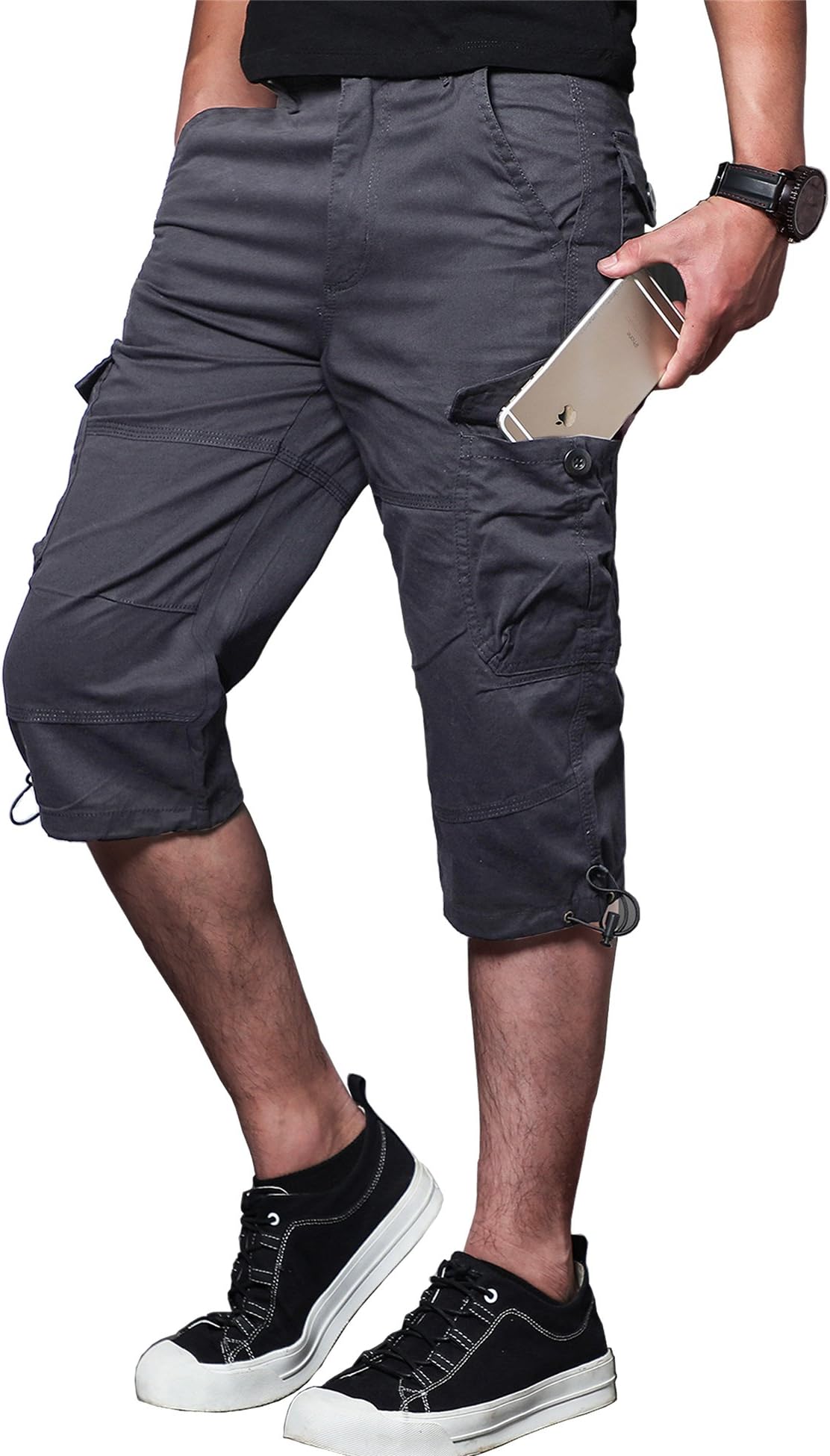 Men's Classic-Fit 7-Pockets Cargo Short Cotton Pants with Adjustable Drawstring Workout Shorts