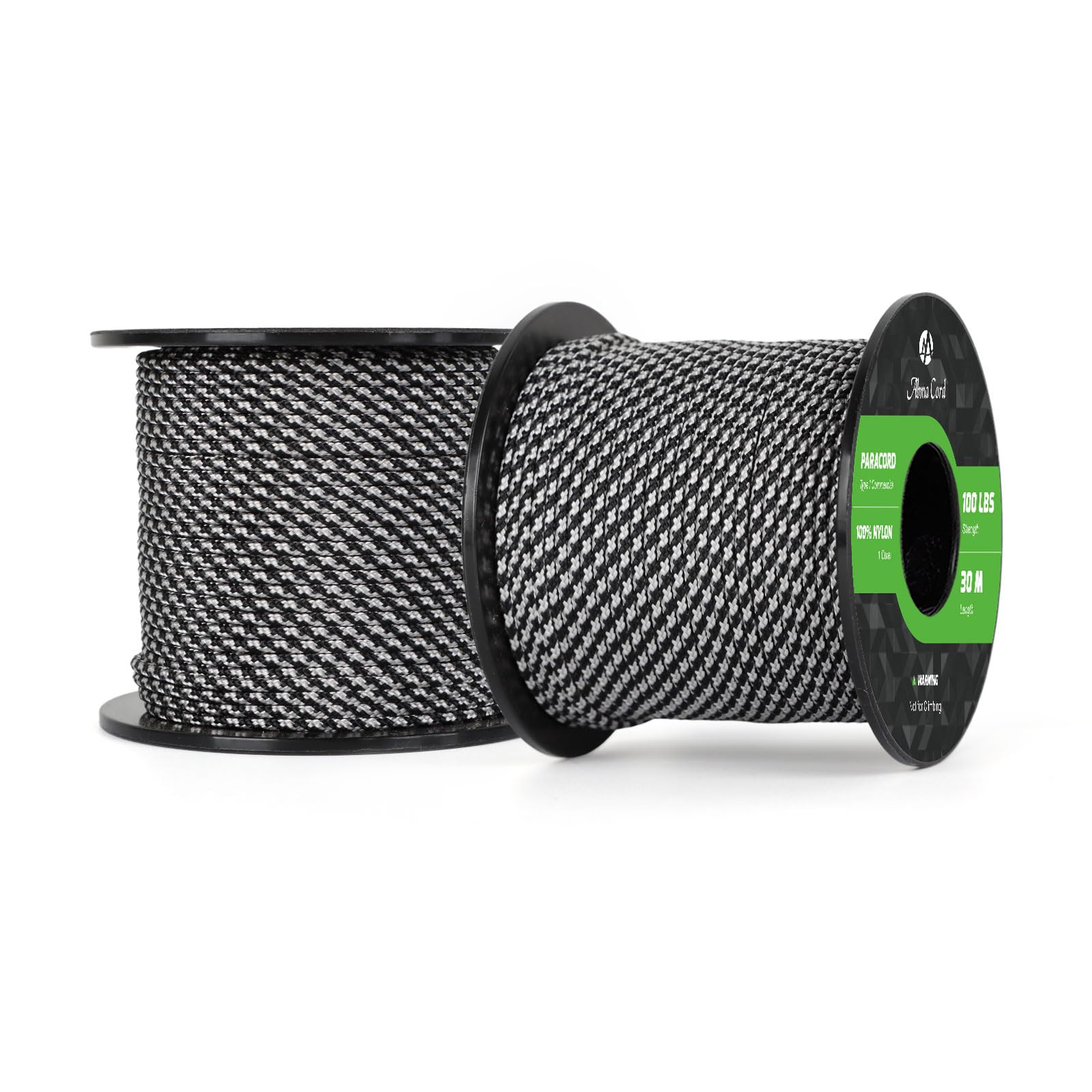Abma Cord Paracord 100 lbs 2mm 100% Nylon 30M - Black & Silver Grey — image 1