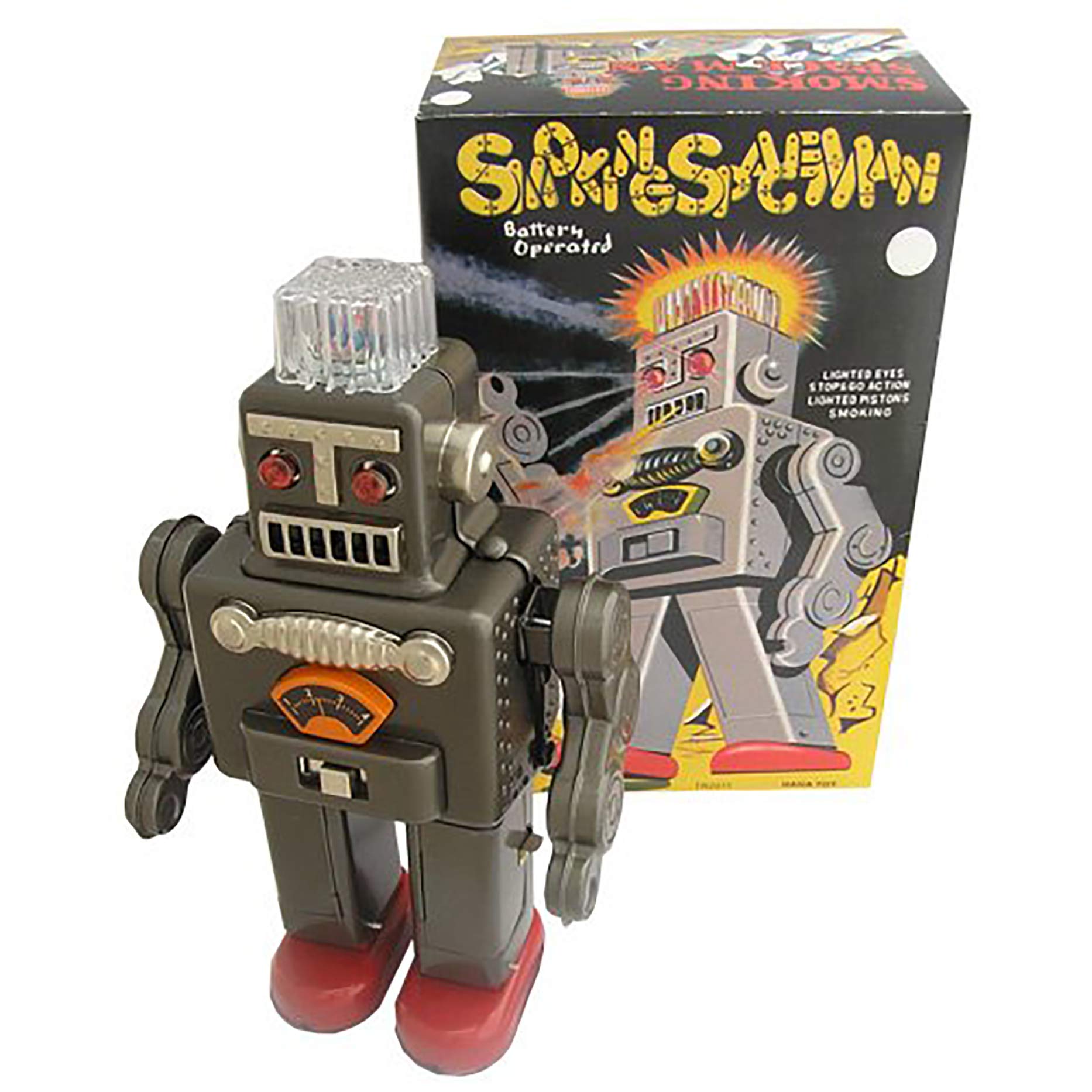 Tr2011 Smoking Spaceman Robot Tin Toy Battery Operated Retro (Black) Vintage Collectable Replica Gift, Perfect for Collectors Iron Nostalgia