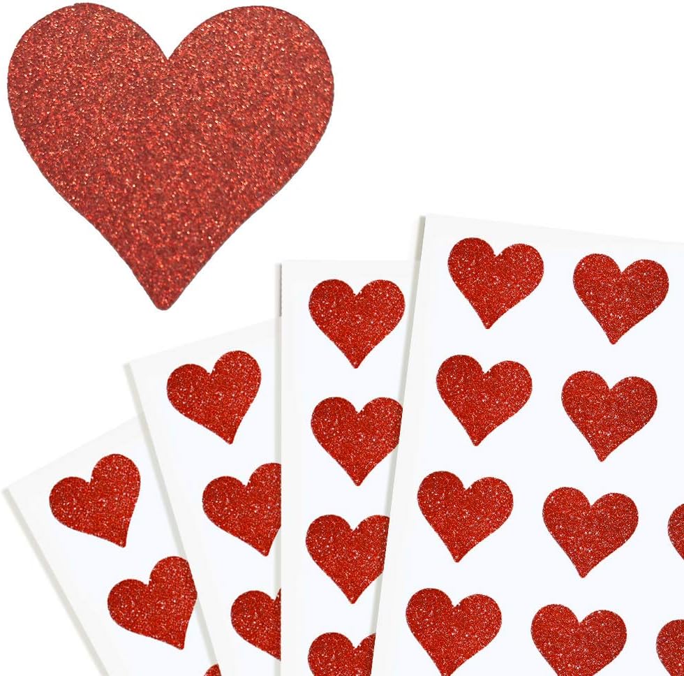 Red Glitter Heart Stickers
