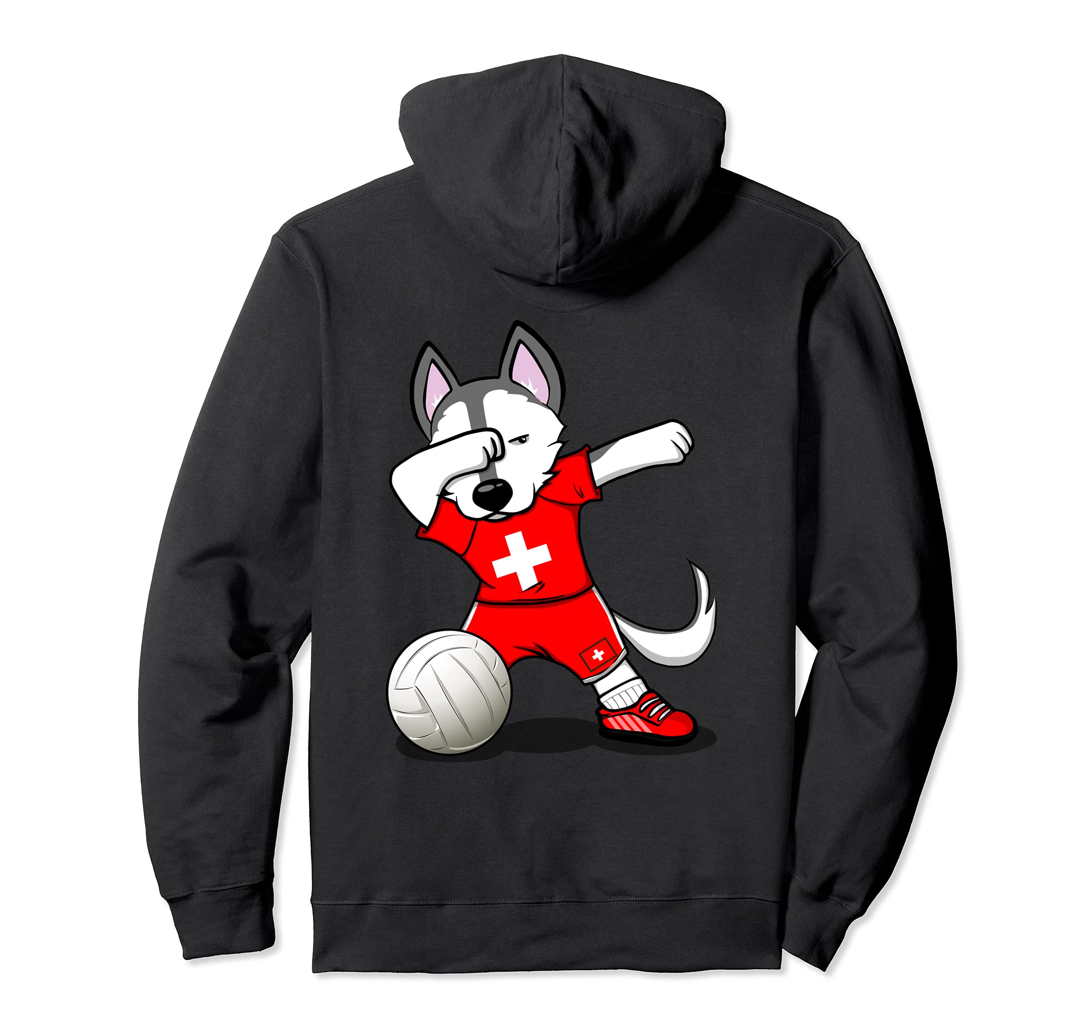 Dabbing Husky Switzerland Volleyball Fans Jersey Swiss Flag Pullover Hoodie