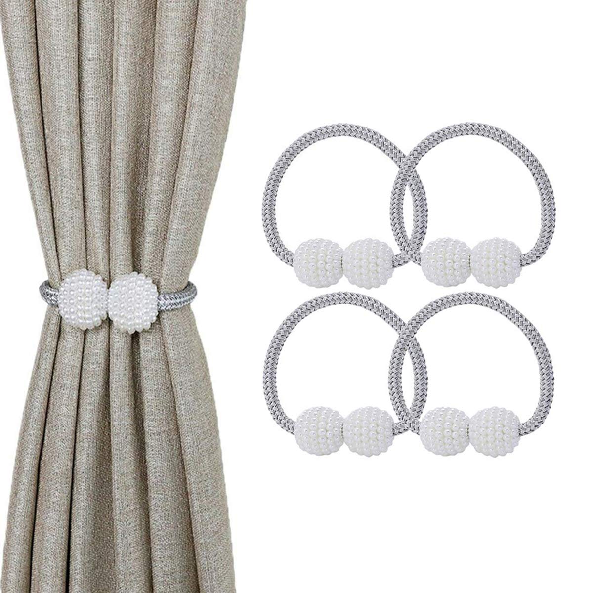 Magnetic Curtain Tie Backs, 4PCS Magnetic Clips Rope Holders for Home Office Hotel Window Decoration (Silver)