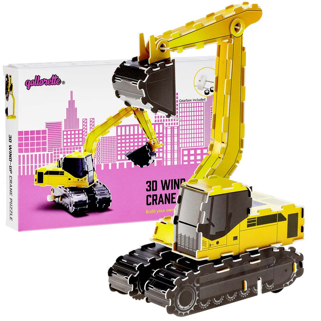 qollorette Wind Up Toy Vehicle, Assemble 3D Puzzle Crane Construction Truck Kids Learning Educational Building - Mini Pull Back for Children Boys & Girls
