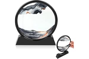 TBOXBO 12 Inches Large Flowing Sand Painting,3D Natural Landscape Dynamic Art Sand Painting,Round Glass 3D Deep Sea Sand Painting Artistic Sandscape for Home Ornament Desktop Art Bookshelves Decoration,Black