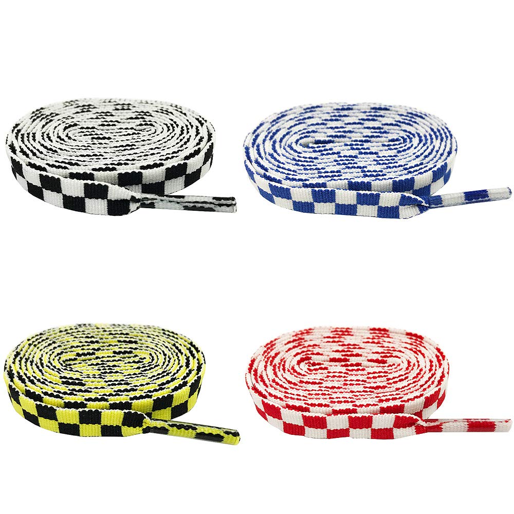 Daimay 4 Pairs Mosaic Printed Flat Shoelaces Replacement Shoe Laces for Sneakers Shoe Laces Swap - 1.2M - Black/Yellow/Red/Blue