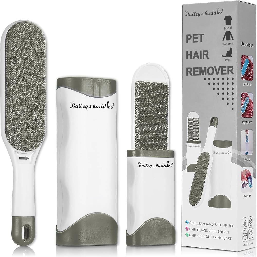 Bailey & Buddies Pet Hair Remover Lint Brush Self-Cleaning Base Travel Kit