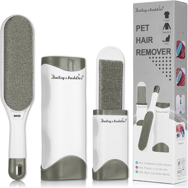 Bailey & Buddies Pet Hair Remover Lint Brush Self-Cleaning Base Travel Kit