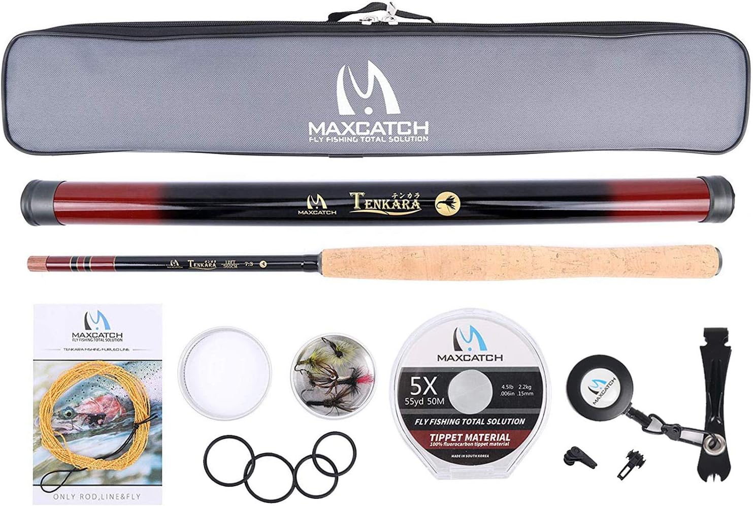 M MAXIMUMCATCH Maxcatch Tenkara Fishing Rod Combo Complete Kit 11/12/13ft(Telescoping Carbon Tenkara Rod, Tenkara Line, Tippet, Flies, Line Nipper, Hook Keepers)