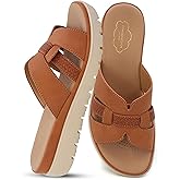 YOKI TUNSA-14 Wedge Platform Sandals - Slip On Wedge Sandals for Women with H-Band Braided Strap and Comfort Footbed, Open Toe Platform Slides - Rust, Size 8