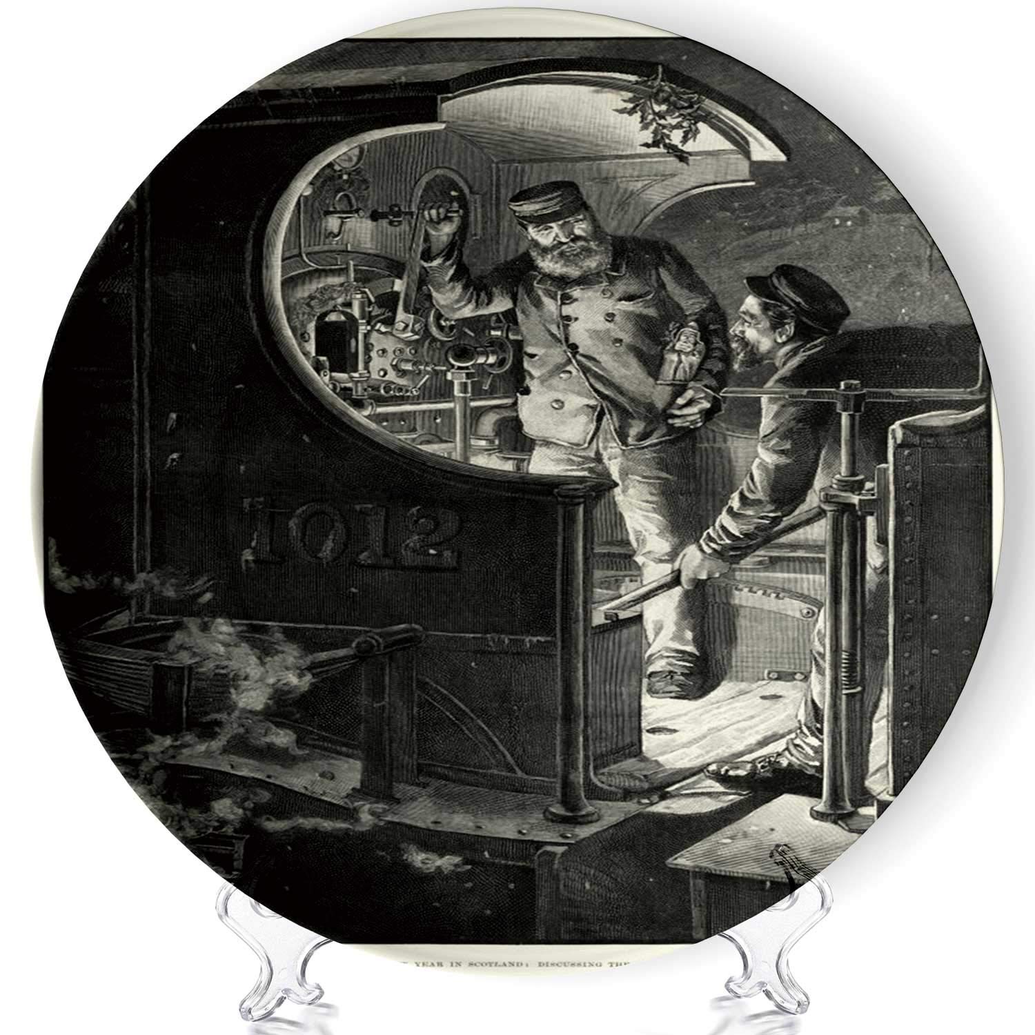 YOLIYANA Victorian Train Driver and Stoker Porcelain Plates Ceramic Decorative Plates,Scotland 1891,6 Inch