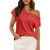Saodimallsu Women's Off Shoulder Short Sleeve Knit Sweater Top