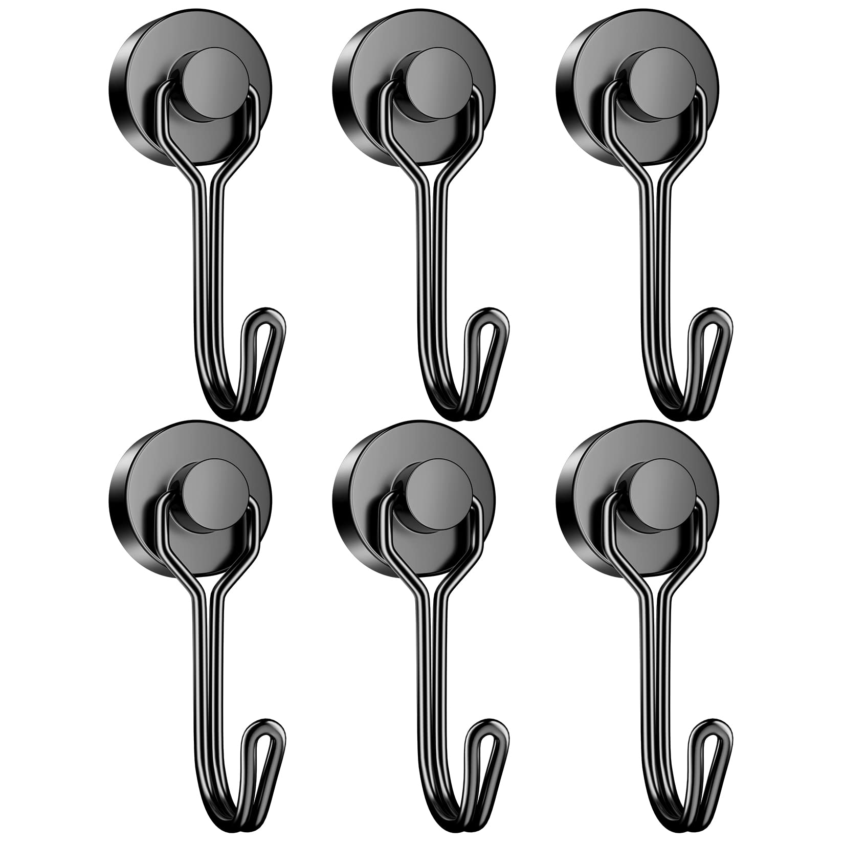 Grtard 6 Pack 25 lbs Magnetic Hooks Heavy Duty, Swivel Swing Neodymium Magnet Hooks, Strong Magnet with Hooks for Hanging, Refrigerator, Grill, Kitchen, Key Holder