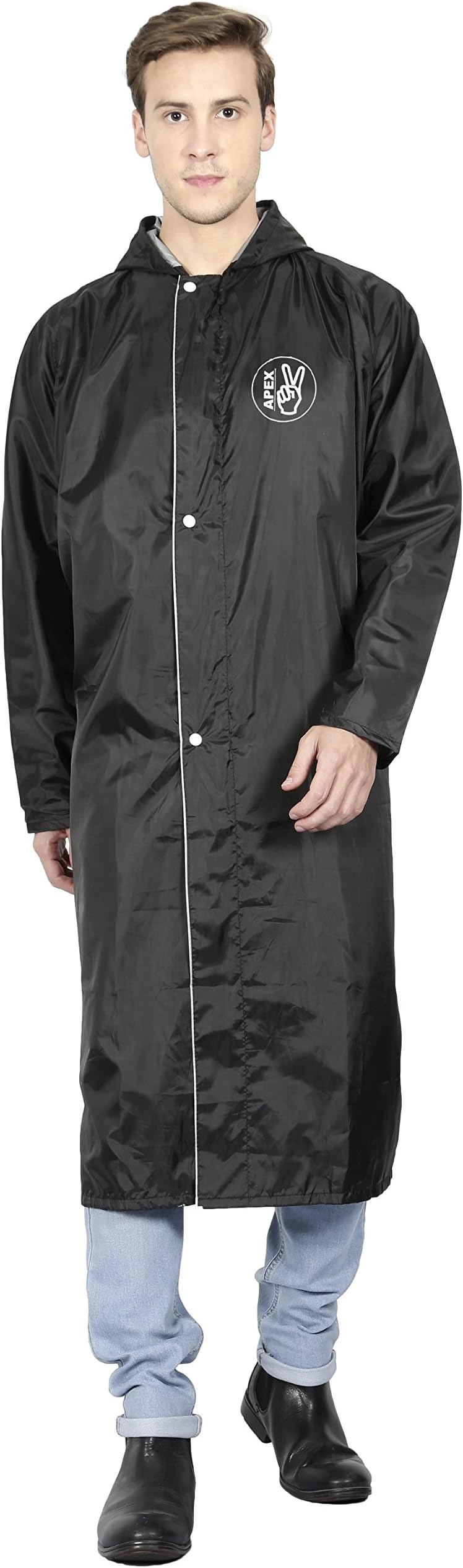 FabSeasons Extra Large (XL) Unisex Waterproof Long/Full Raincoat Adjustable Hood Reflector at Back Night Visibility. Pack Contains Top Storage Bag