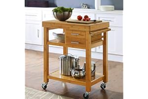 Home Aesthetics Rolling Kitchen Island Cart with Drawers Shelves, Towel Rack, Locking Casters, Butcher Block Food Prepping Cart Trolley on Wheels, Bamboo Wood