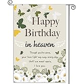 LKPYDPOO Happy Birthday in Heaven Banner Funeral Memorial Flags Memorial Garden Flags for Cemetery in Loving Memory Linen Garden Flag Gifts for Loss of Loved One Lawn Yard Flag 12x18 in Double Sided No Stick(white)