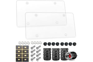 ZXFOOG 2 Pack License Plate Covers- Clear Flat License Plate Cover, Novelty Unbreakable Car Tag Frame Protector for Vehicles/Trucks, with Screws, Black Caps, Rattle Proof Pads, Tire Valve Caps