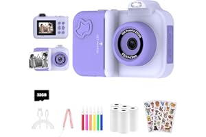 MISIRUN Kids Camera Instant Print, Christmas Birthday Gifts Toys for Girls Boys Age 4 5 6 7 8 9 10 11 12 Years Old,1080P HD Dual-Lens Selfie Digital Camera with 5 Rolls Print Paper Stickers Pens & 32G Card
