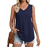 YUCOLEN Women's Tank Tops Sleeveless V Neck Loose Fit Shirts Summer Flowy Curved Hem UPF 50+ Basic Clothes