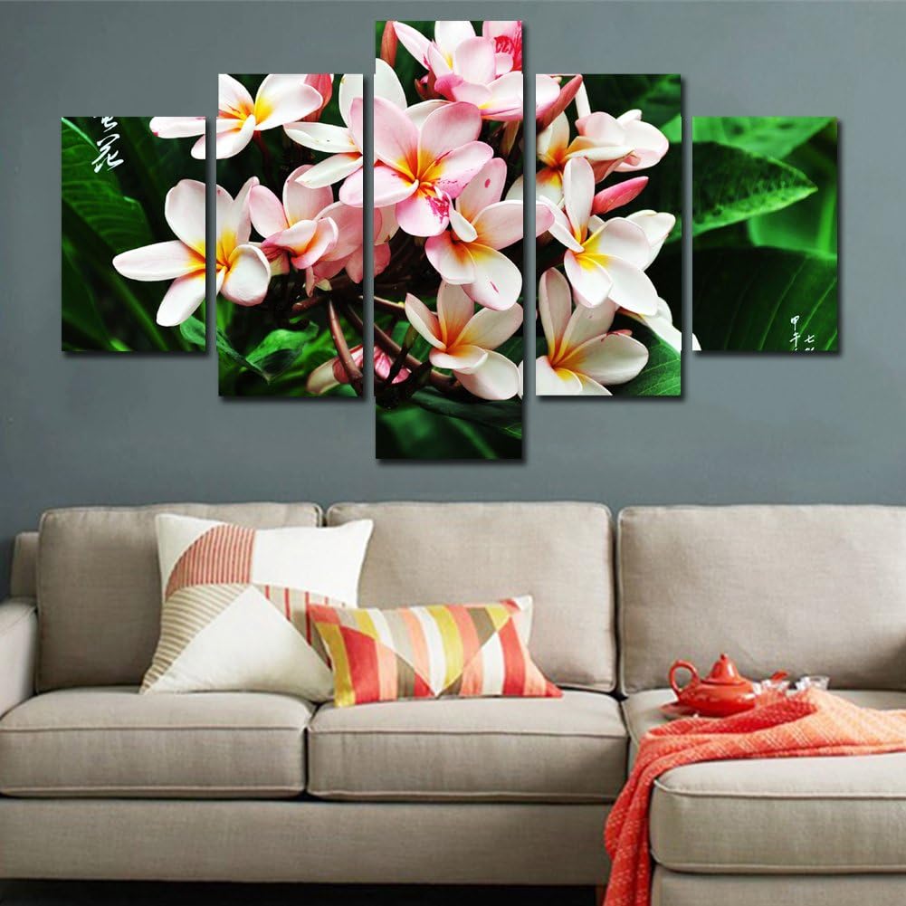 Wall Art Home Decor Painting for Bedroom , Frangipani Flower & Stones Picture ( 5 Panels/set)Unframed