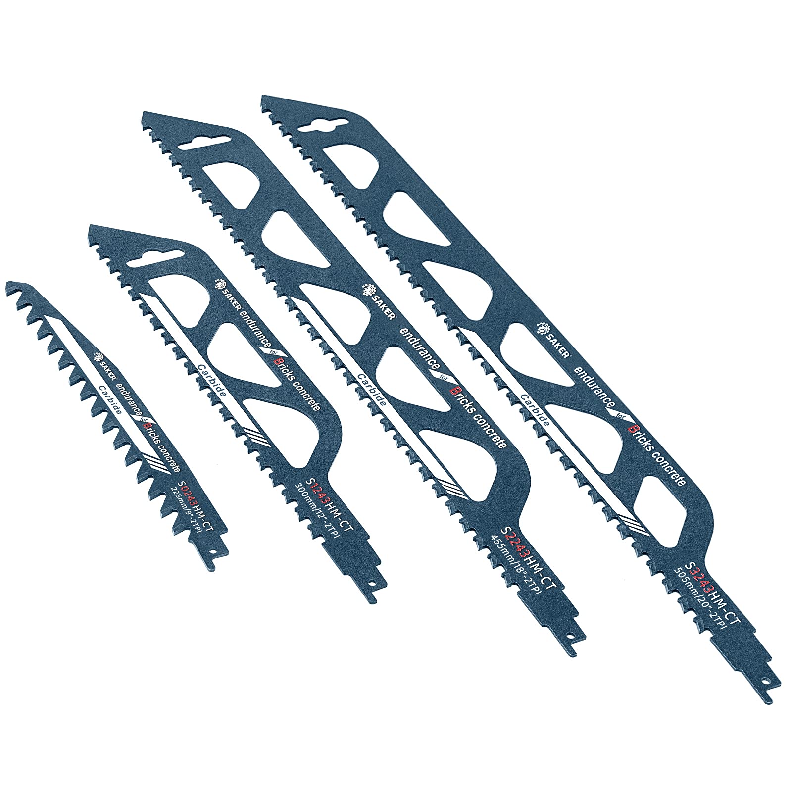Saker Saw Blade-Demolition Masonry Reciprocating Hard Alloy Saw Blades for Cutting Wood, Porous Concrete, Brick Combination Pack(4 PCS), Blue