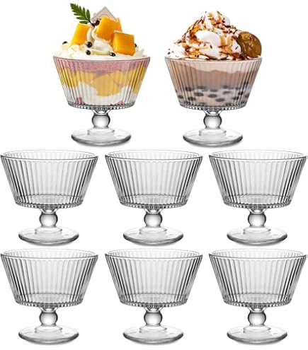 8 Pack 9 Oz Glass Dessert Bowls - Crystal Clear Ice Cream Sundae Cups, Lead-Free