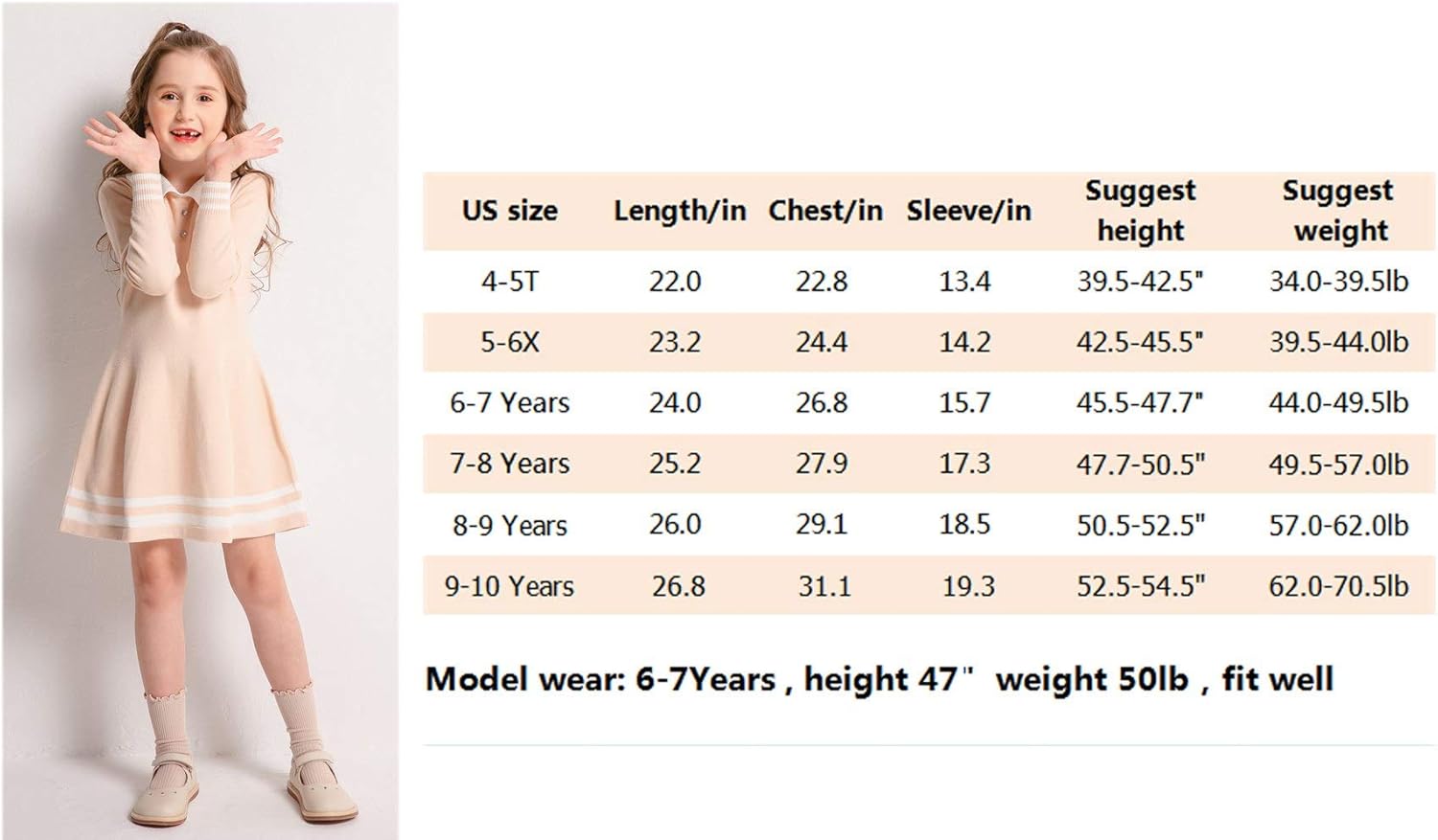 SMILING PINKER Girls Uniform Dresses Long Sleeve School Polo Striped Knit Sweater Dress: Clothing