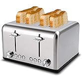 Toaster 4 Slice, CUSIMAX Stainless Steel Toaster, Bread Toasters 4 Extra Wide Slot with Bagel/Defrost/Cancle Function,6 Shade