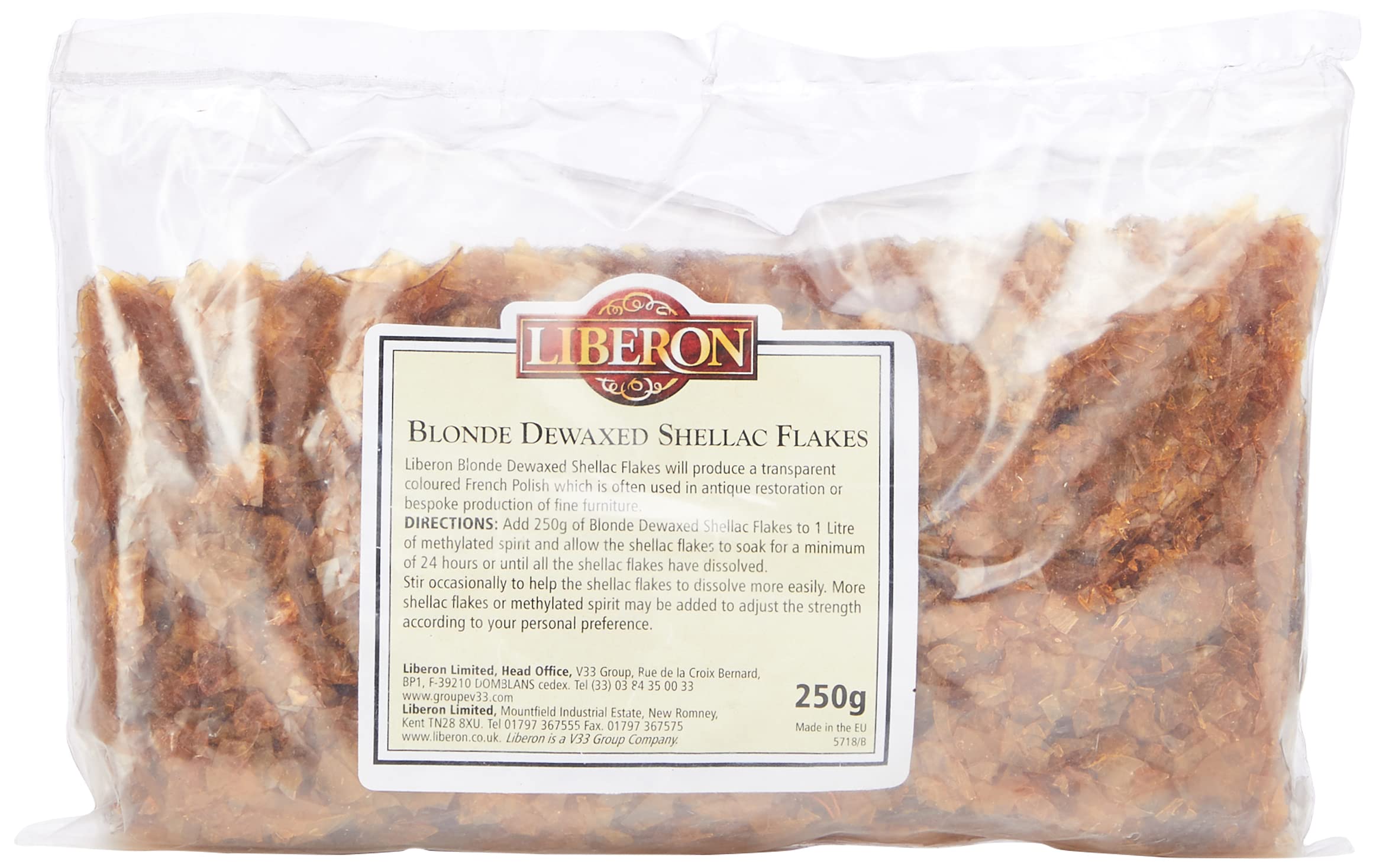 Libéron Blonde Dewaxed Shellac, 250g, Natural, for French polishes, Antique restoration, Furniture production