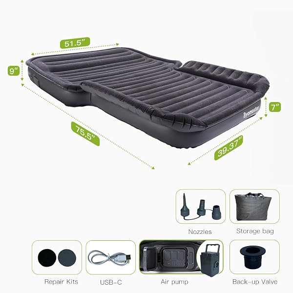 SUV AIR MATTRESS WITH WIRELESS REMOVABLE 3-IN-1 BUILT-IN PUMP & MATTRESS ‘WINGS’ | 7-INCH HEIGHT CAR MATTRESS FOR MID/LARGE SUVS, TRUCKS, MINIVANS, SUPPORTS 660LBS – IDEAL FOR ROAD TRIPS & CAMPING