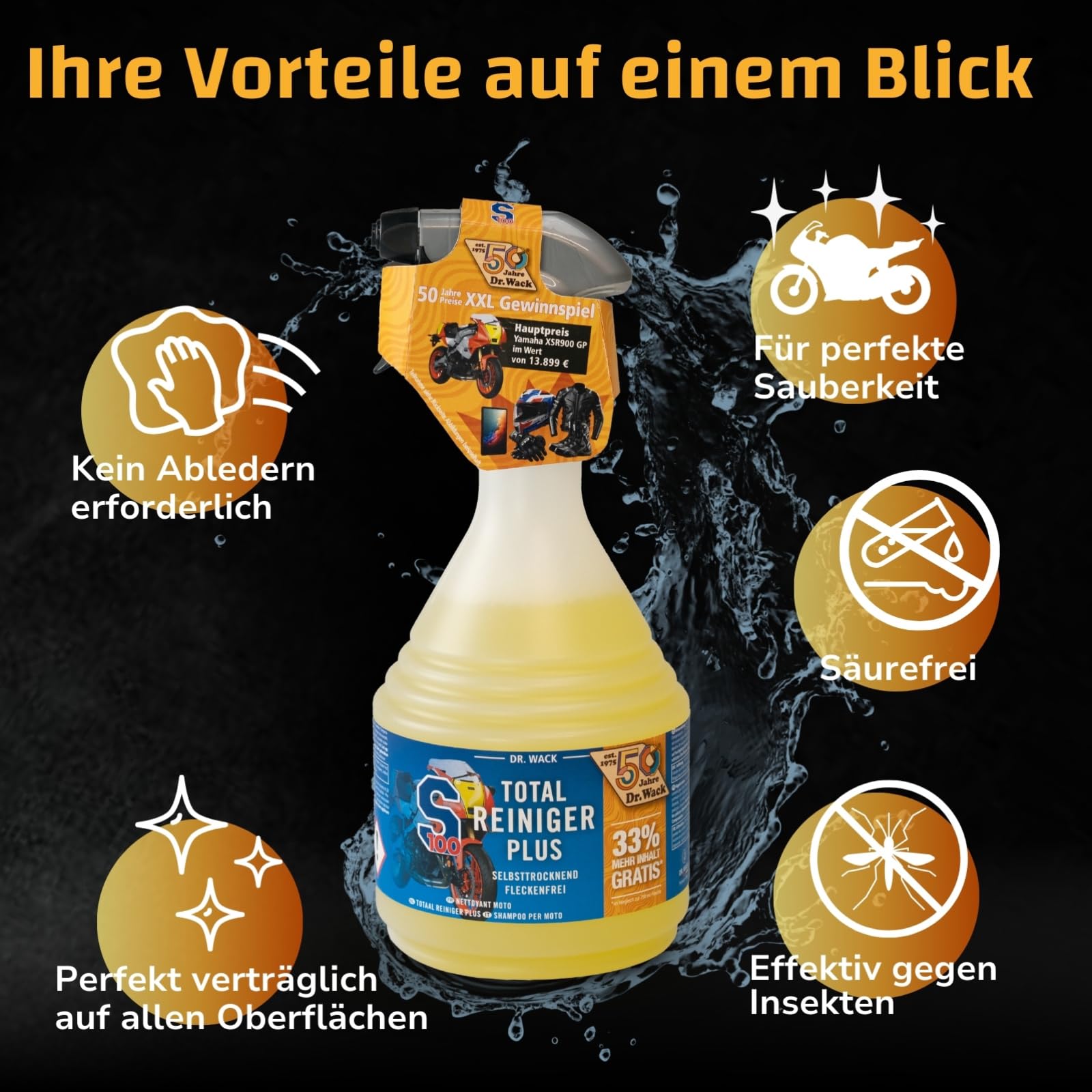 Dr. Wack - S100 Total Reiniger Plus 1000 ml (33% mehr Inhalt gratis) - Limited Edition - Motorrad-Reiniger mit Gel-Formel - Schonende Reinigung von Verschmutzungen - sehr ergiebig & reinigungskräftig 5