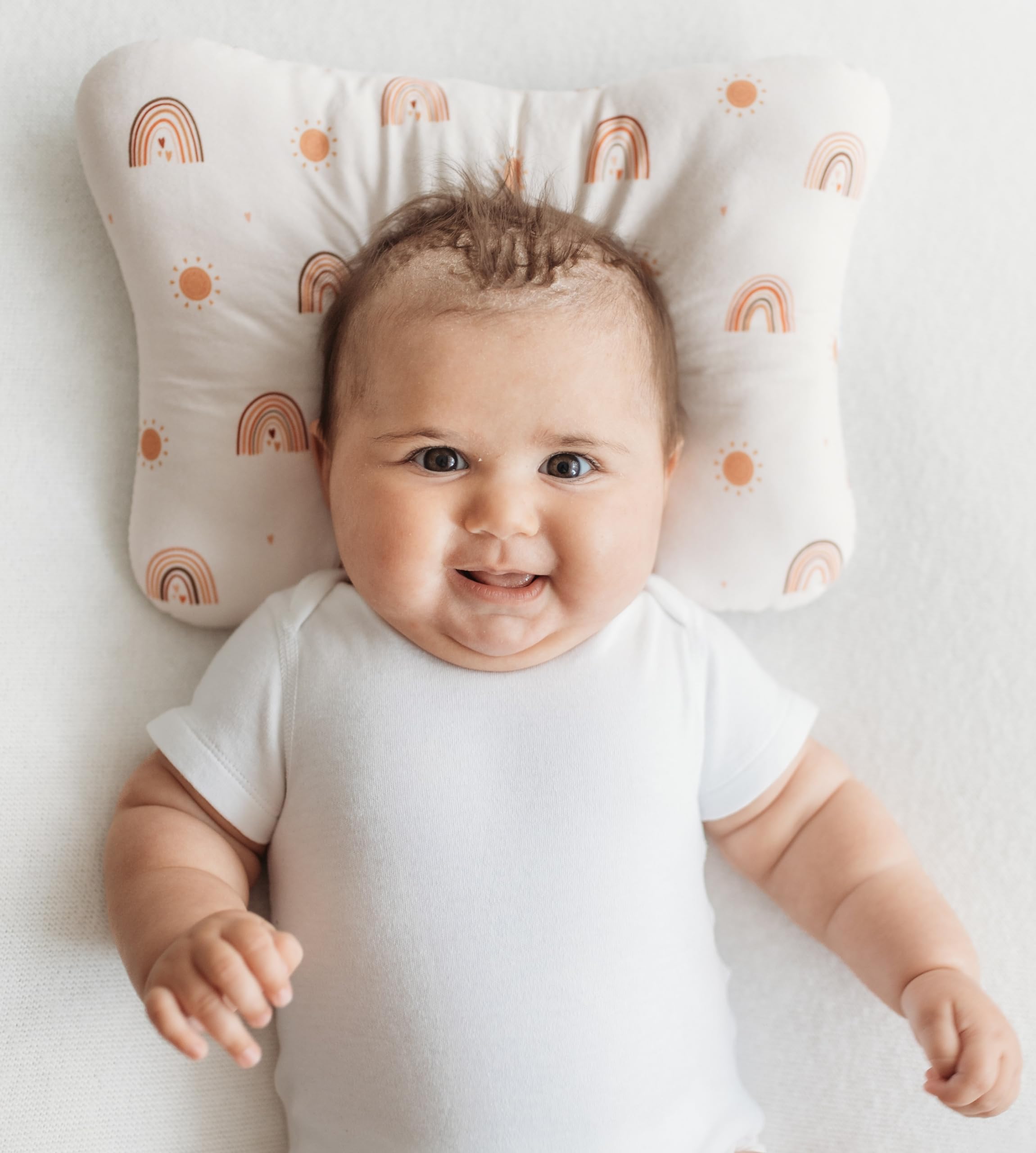 Stork Drop – Baby Support Pillow with Gentle Head & Neck Cushioning | Soft 3D Air Mesh | Breathable, Washable & Skin-Friendly | For Supervised Playtime & Tummy Time | Neutral Rainbows