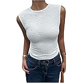 Milumia Women's Textured Crew Neck Tank Top Sleeveless Slim Fitted Going Out Tops
