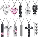 Jexine 10 Pcs Urn Necklace For Ashes Cremation Jewelry Wings Tear Drop Cross Crystal Ashes Necklace Stainless Steel Zircon Memorial Locket Vertical Bar Heart Waterproof Keepsake For Men
