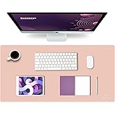 K KNODEL Large Office Leather Desk Mat, Mouse and Keyboard Pad, Computer and Laptop Mat, Desktop Protector and Cover, Writing Pad and Blotter (31.5"x15.7", Pink)