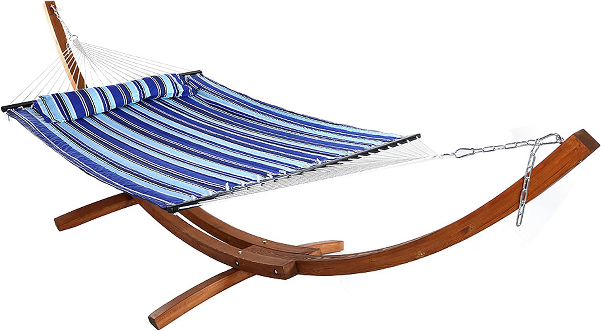 Sunnydaze Quilted Double Fabric Hammock with 13Foot Curved Arc Wood
