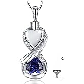 ReBest Sterling Silver Infinity Urn Necklace for Ashes for Women - 925 Wing Cremation Necklace Jewelry that Hold Ashes of Human or Pet - Memorial Keepsakes Heart Pendant Gift Jewelry
