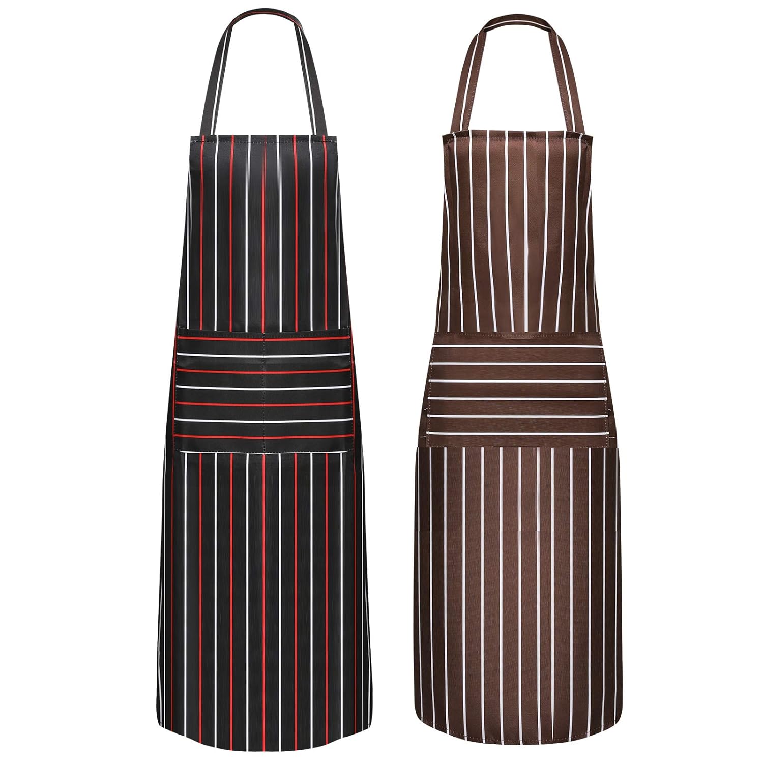 2 PCS Kitchen Cooking Aprons Chef Bib Stripe Apron Soft with 2 Pockets