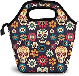 Insulated Lunch Tote bag Day Of The Dead Handbag lunchbox Sugar Skull Food Container Gourmet Tote Cooler Warm Pouch For Work Office Travel Outdoor
