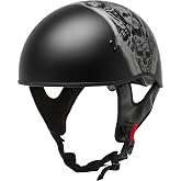GMAX HH-65 Naked Motorcycle Street Half Helmet (Tormentor Matte Black/Silver, XX-Large)
