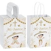 GREHUMOR 12 Pack Mi Bautizo Gift Bags First Communion Paper Bags for Boy Baptisms Small Gift Bags Religious Party Favor Gift of Christ First Communion Party Mi Bautizo Decorations 6” X 8.5”