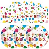 HFBOBP 50PCS Birthday Paper Plates and Napkins Party Supplies, 7 Inch Happy Birthday Dessert Plates Small Cake Plate Disposable Colorful Dots Rainbow Tableware Set for Boys Girls Party Decorations