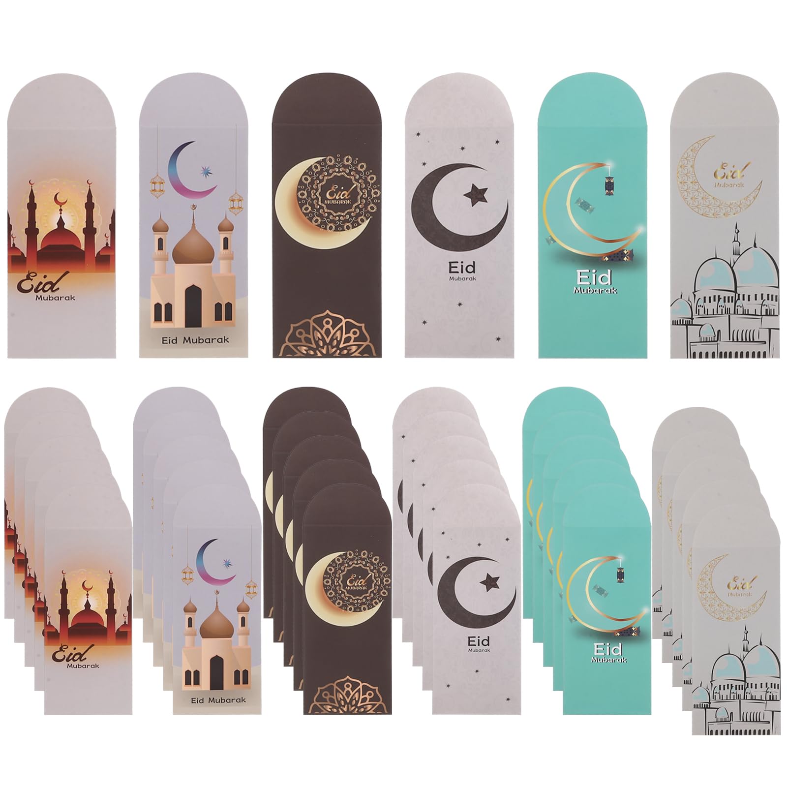 SEWACC 36pcs Eid Mubarak Envelopes Ramadan Cash Gift Card Holders Pocket Eid Al- or Eid Paper Envelopes Eid Party Favors
