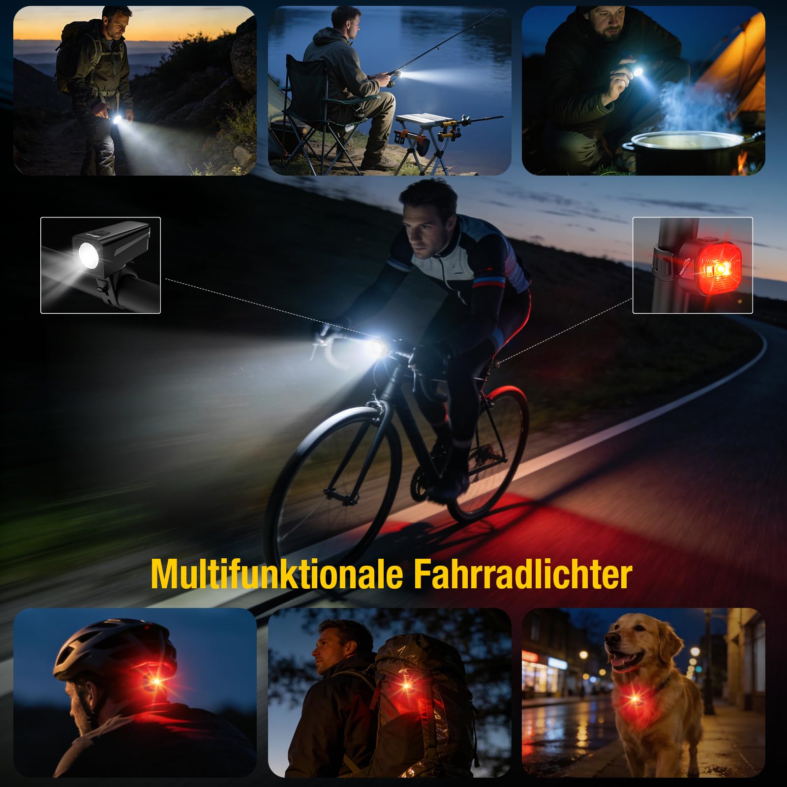 toptrek Fahrradlicht Set USB Aufladbar, StVZO Zugelassen Fahrrad Lichter LED Set, IPX5 Wasserdicht Fahrradlampe Set mit Austauschbarem Akku Design, Fahrradbeleuchtung Set mit Langer Akkulaufzeit 7