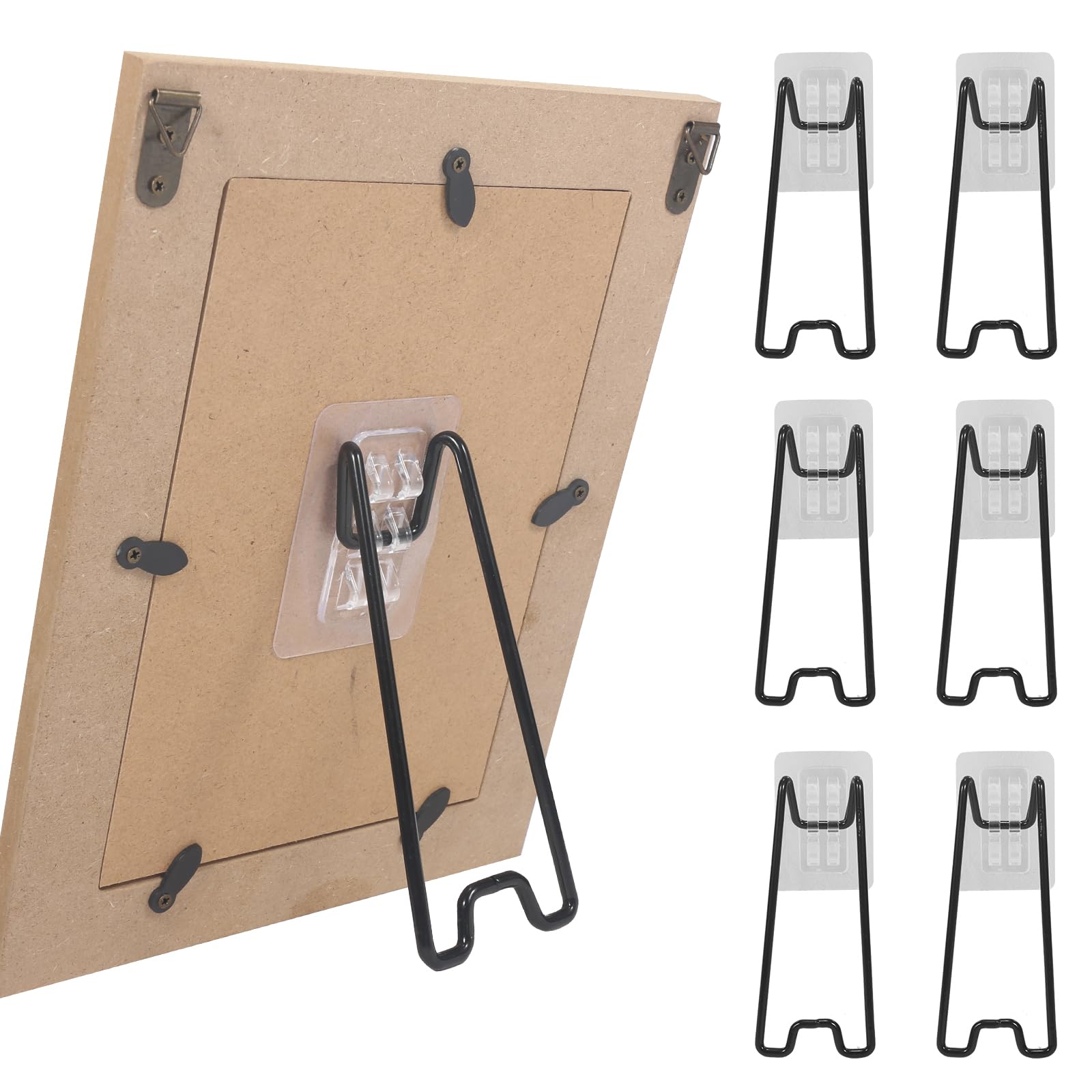 Photo 1 of Nirxxiy 6 Pcs Picture Frame bracket, Picture Frame Easel bracket, Stainless Steel Picture Frame bracket with Self-Adhesive for 5.9 to 10.2 inch Picture Frame Easel (Black, 5.12“ x 2.17”)