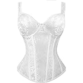 Kimring Women's Gothic Jacquard Shoulder Straps Tank Overbust Corset Bustiers