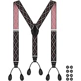 Button Suspenders for Men Y-Back 1.4 Inches Wide Leather Button End Elastic Adjustable Suspenders for Men
