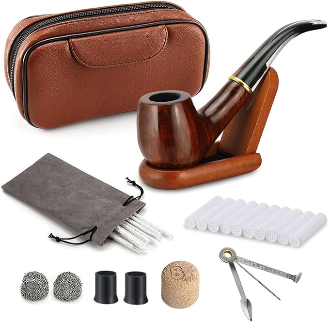 Joyoldelf Rosewood Smoking Pipe Kit, Transparent Stem Pipe with Brown