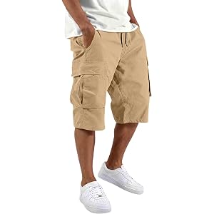 Cargo Shorts for Men Casual Summer Classic Bermuda Shorts with Pockets Cotton Drawstring Comfort Big and Tall Outfit