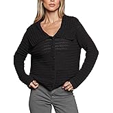 Meyhad Women’s Crochet Cardigans Sweater Navy Collar Long Sleeve Boho Cardigans Hollow Out Button Down Sweater