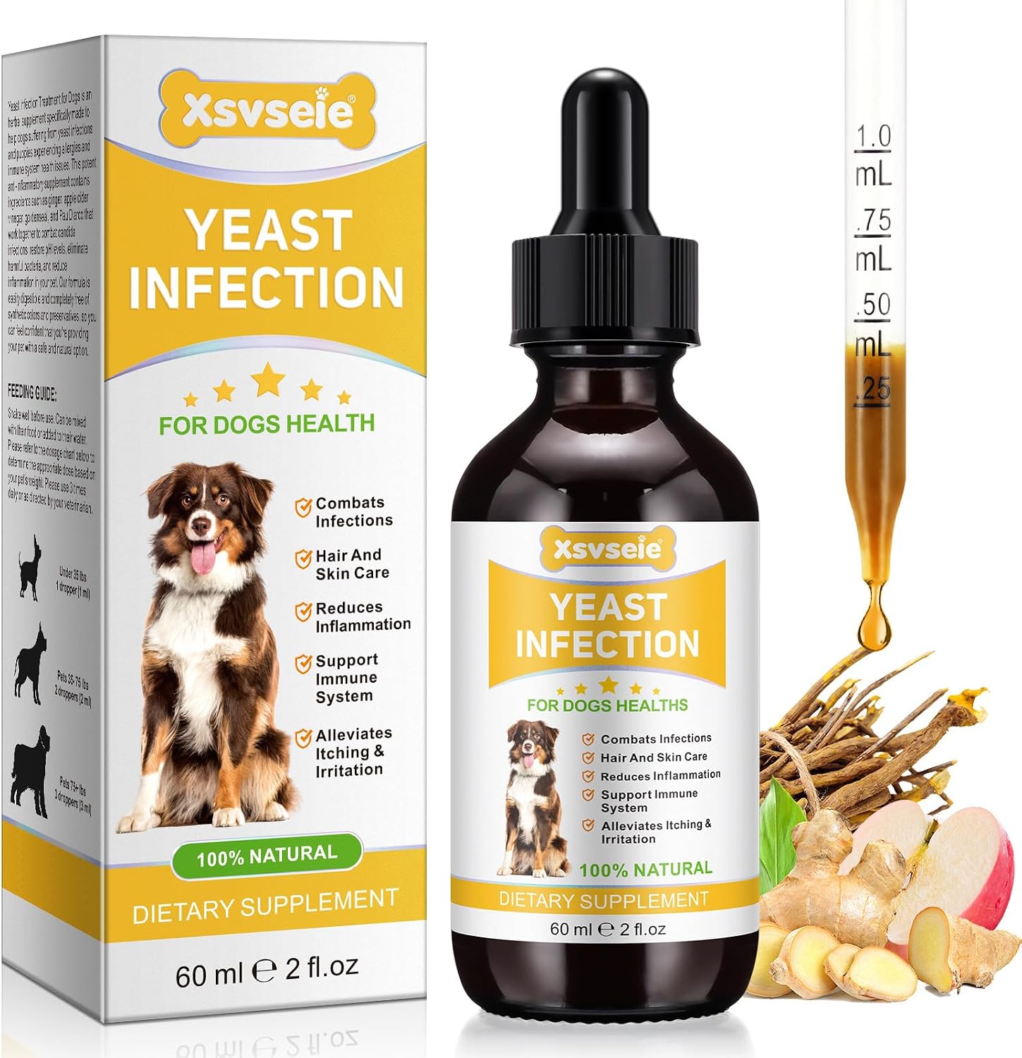 Yeast Infection Treatment for Dogs, Naturally Supports Dog Healthy Itch Relief, Ear Infection Treatment, Dogs Allergy Relief, Inflammation Relief & More 2 fl.Oz